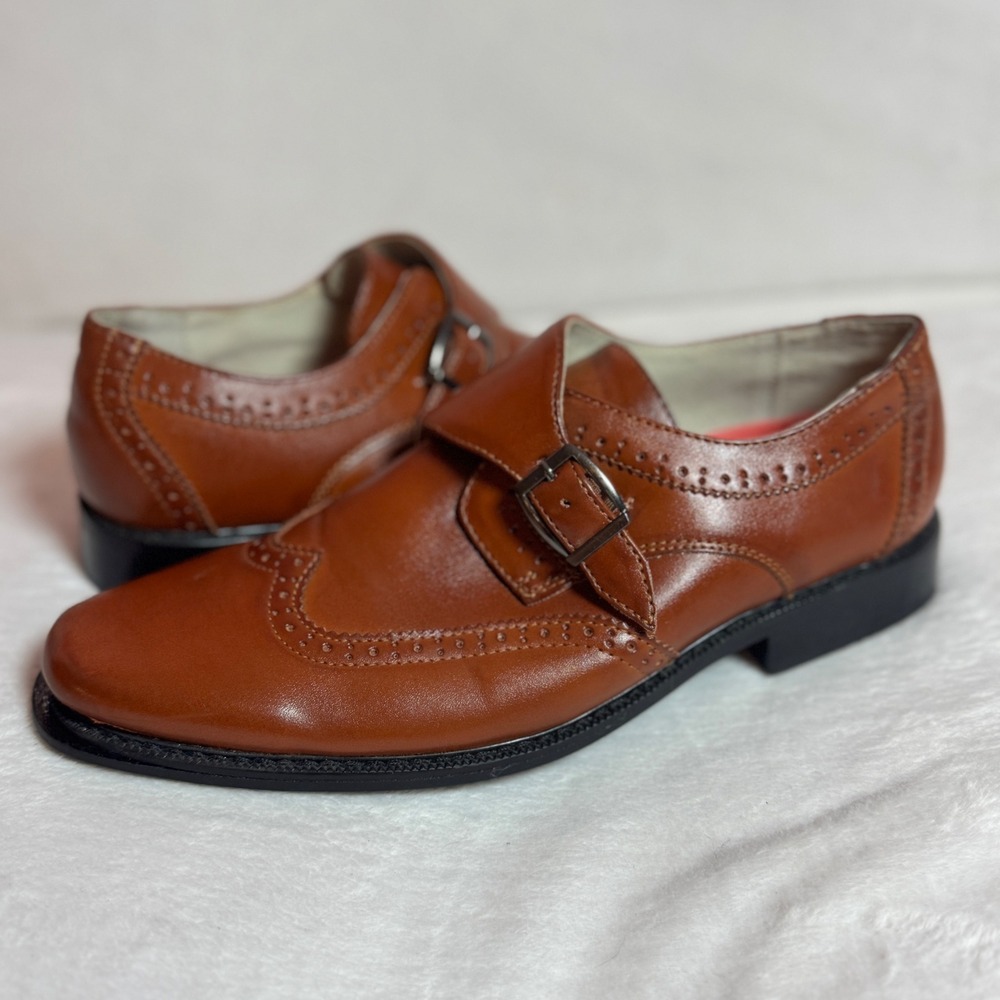 Joseph Allen Mens Oxford Brown Faux Leather Dress Shoes Stitched Eyelet Size 8